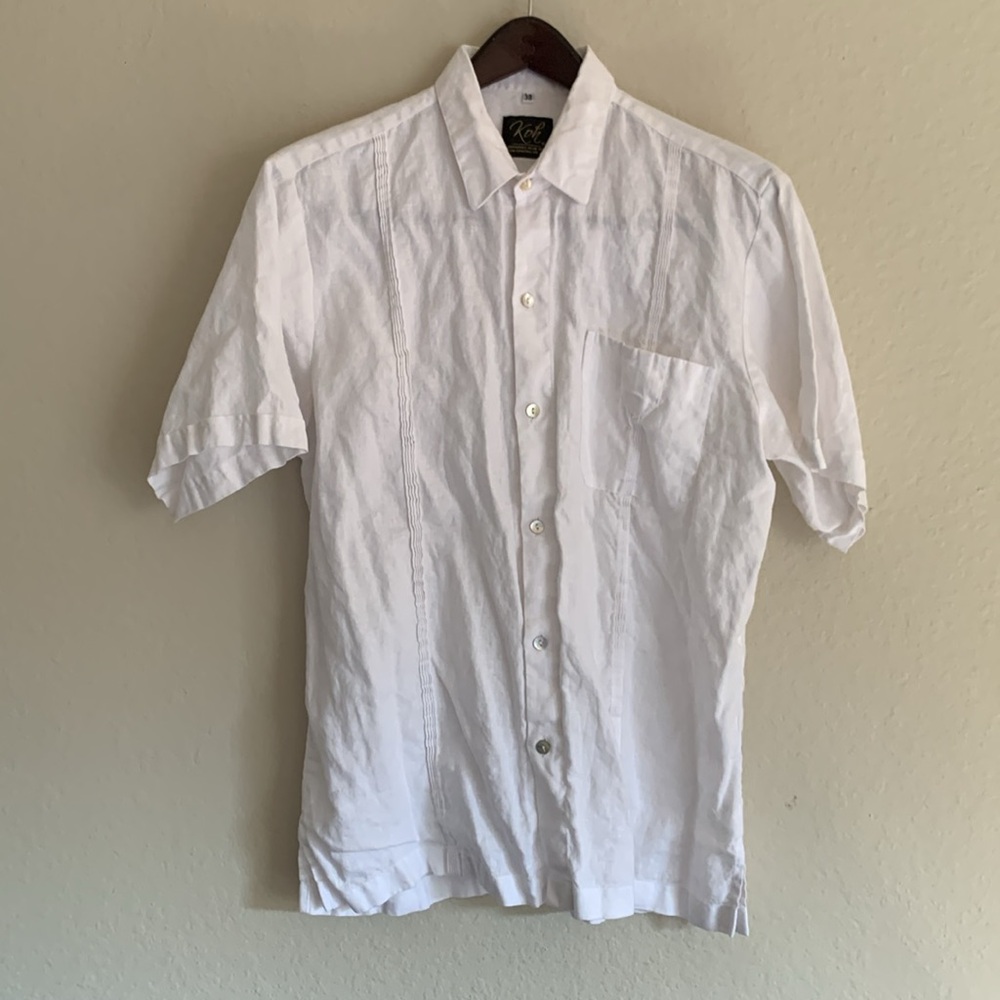 Koh 100% Linen Shirt White Short Sleeve Button Down Single Pocket Size 38